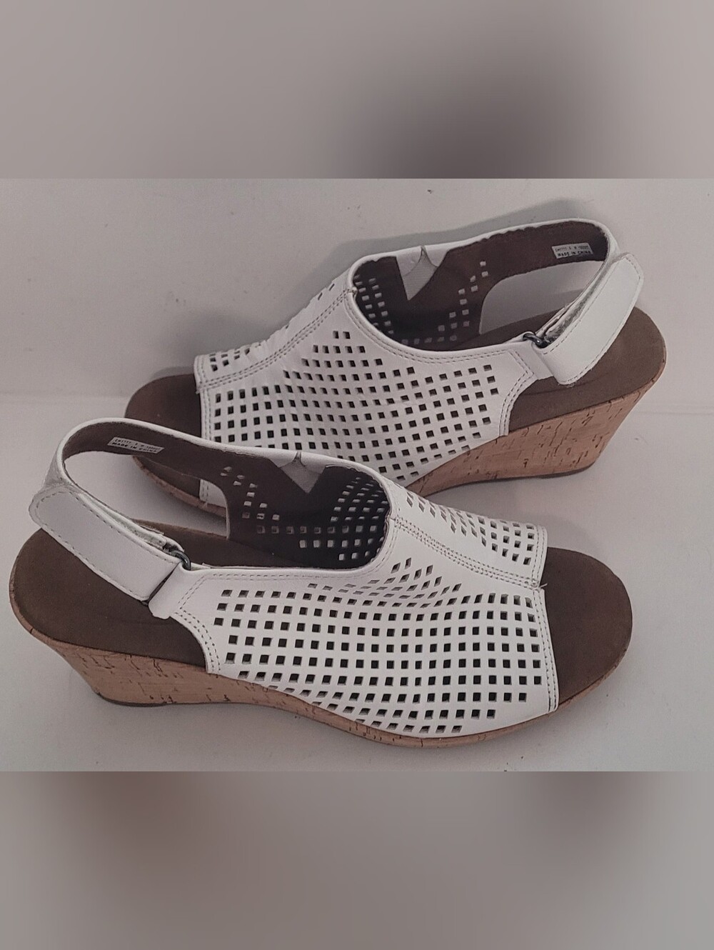 Rockport White Briah Perf Slingback Leather Wedge Sandals